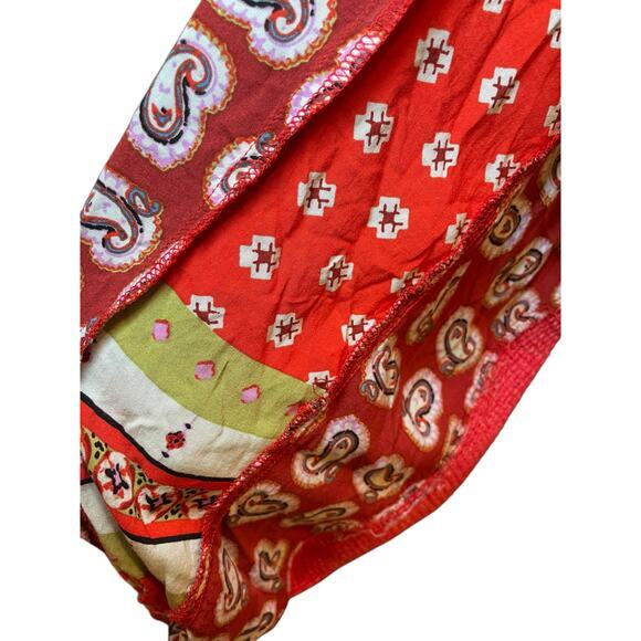 Free People We the Free Women Small Blossom Thermal Top Red Bandana Sleeves Boho - Picture 14 of 17